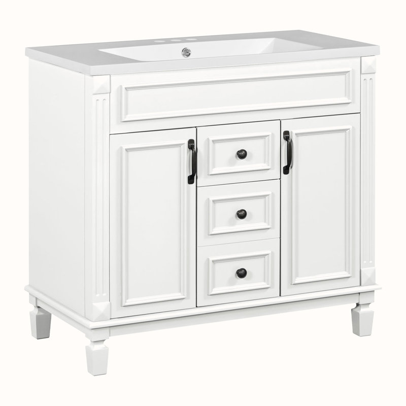 Dushaj 35.9'' Single Bathroom Vanity with Resin Top, White