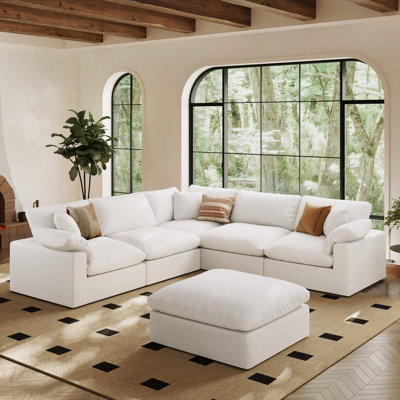 Oversized Cloud Modular Sectional Sofa, Comfy Down Filled Sectional Sofa, Upholstered Deep Seat Couches For Living Room, Detachable & Washable For All by Hokku Designs