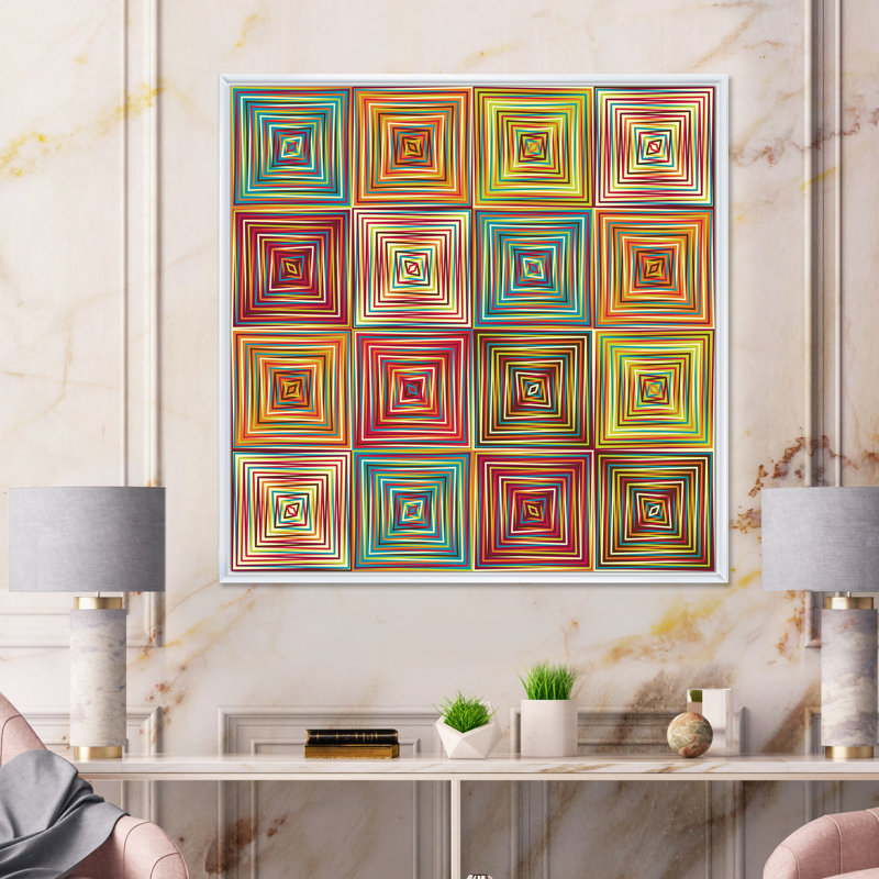 «Geometric Ethnic», reproduction sur toile, H 16 po x l 16 po x P 1 po, Cadre flottant blanc