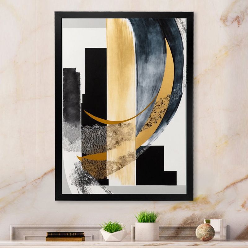 Glam Art Deco Abstract I - Art mural abstrait pour le salon, L 12 po x H 20 po, Cadre photo noir
