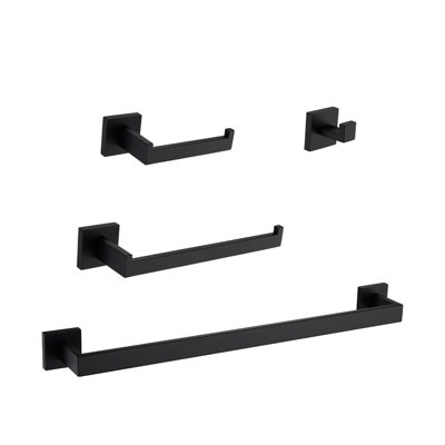 4 -Piece Stainless Steel Bathroom Hardware Set With Mounting Hardware In Matte Black