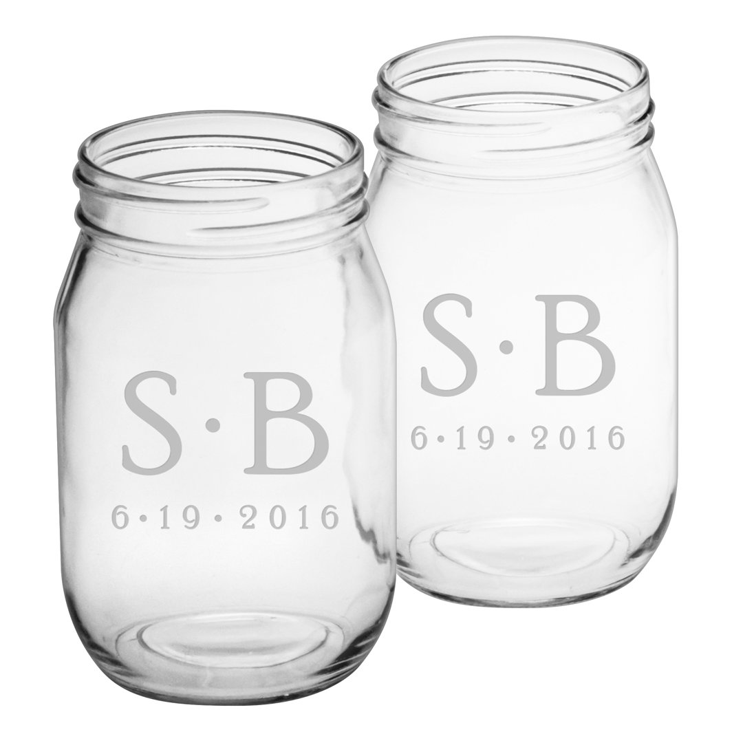 Dot Monogram and Date 16 oz. Glass Mason Jar (Set of 2) Susquehanna Glass 