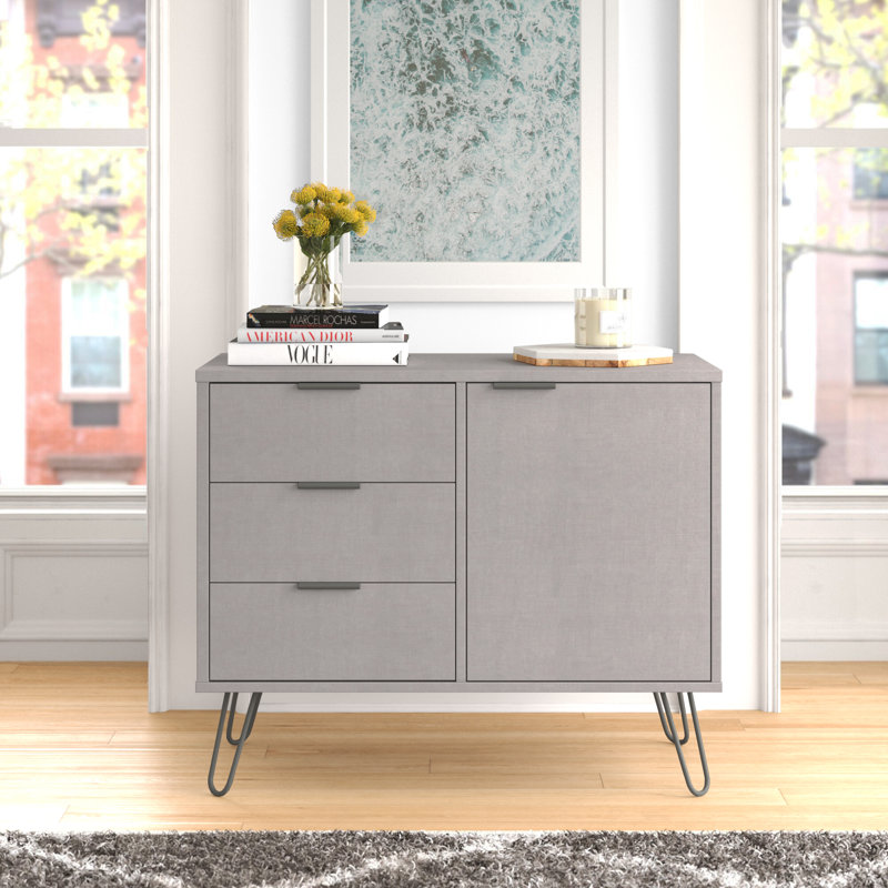 Dufresne Casual Living Small Sideboard with One Door and Three Drawers, Grey