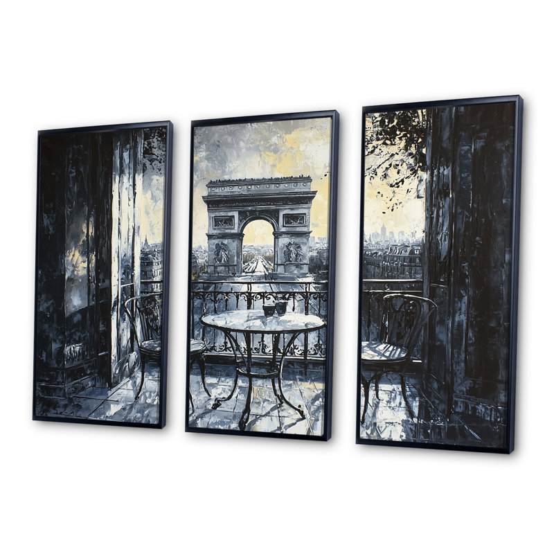 Ensemble de reproduction d'art mural noir et bleu Arc de Triomphe, H 28 po x l 36 po x P 1 po, Toile avec cadre flottant noir