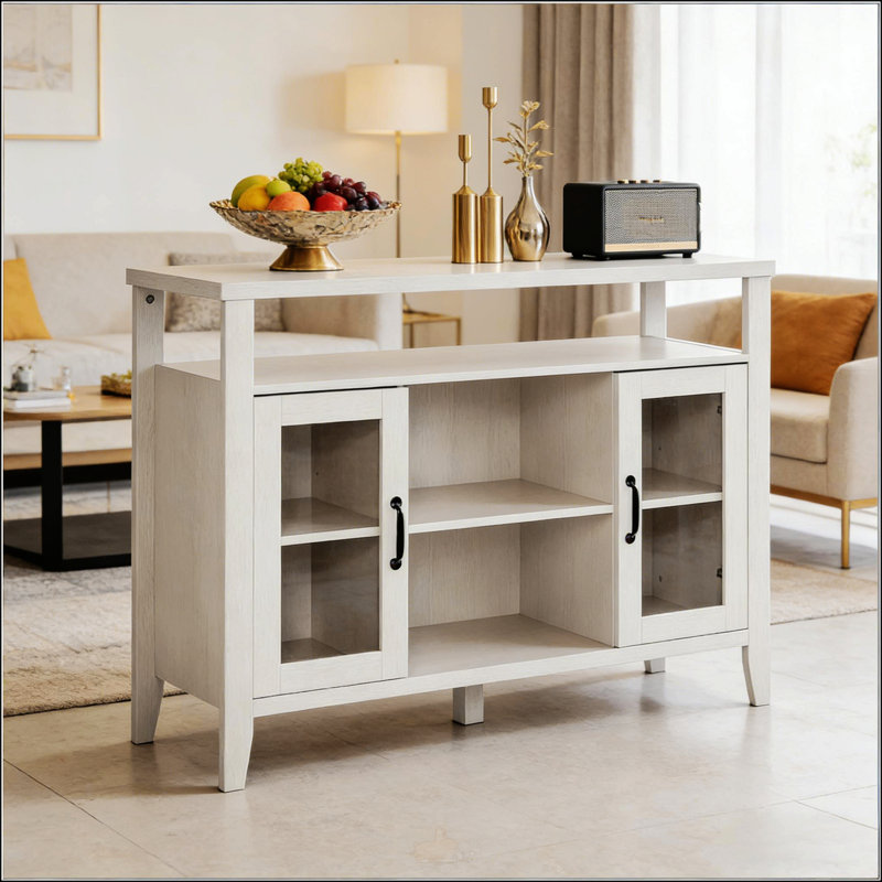 Armoire de rangement moderne avec grande capacité, conception vieillie et portes en verre trempé pour une utilisation polyvalente