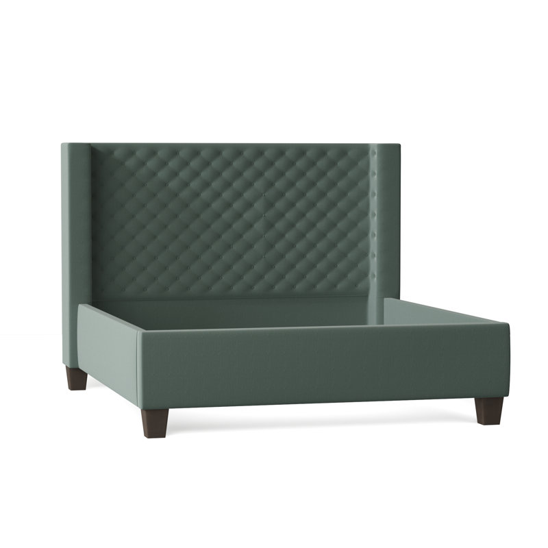 Bren Upholstered Wingback Bed, Queen, Bella Black Performance Velvet, Brown Mahogany