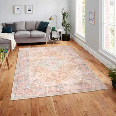 Tapis floral lavable de style bohémien rétro, tapis en faux velours antidérapant à poils courts, idéal pour le salon et la chambre à coucher, excellent cadeau pour la décoration de la maison