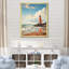 Illustration de plage rétro sur une plage de phare rouge sur toile-1352551565-1352551567