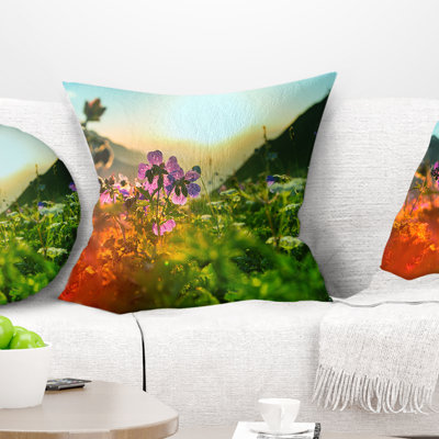 Multicolor Mountains Meadow View - Floral Printed Pillow