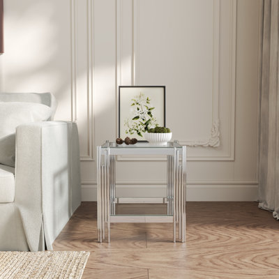 Table de bout moderne en verre trempé avec structure en acier inoxydable