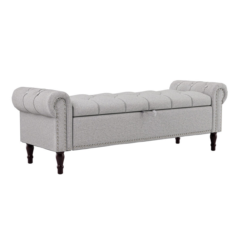Banc de rangement rembourré Dawsey, H 20,7 po x l 62,4 po x P 20,1 po, Lin gris pâle