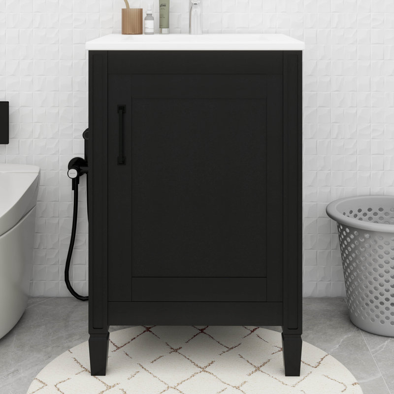 Meuble-lavabo de 20 pouces avec armoire de rangement double couche, Noir