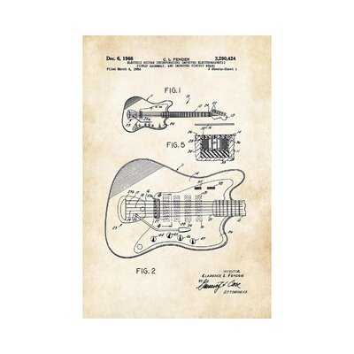 Fender Guitar (1966) by Patent77 - Wrapped Canvas Drawing Print -  East Urban Home, B3FDFCD21F9444CC9AD40CBE94F11C42