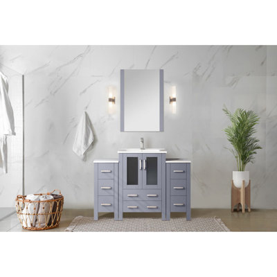 Gris foncé 48 po Ensemble de meuble-lavabo simple avec armoires latérales, comptoir en céramique blanche et robinet inclus
