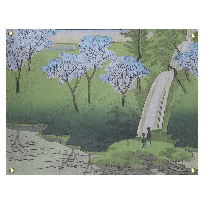 Tapisserie murale chiyogaike étang avec fleurs Macintyre, H 37,5 po x l 27,5 po, Vert / mauve / beige