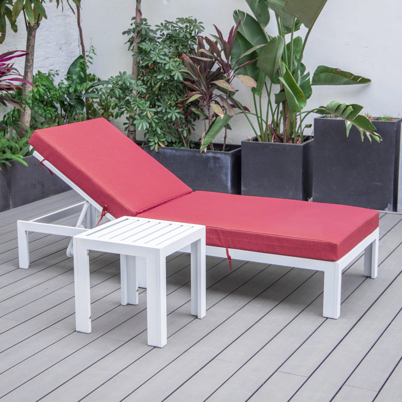 Chelsea Outdoor Metal Chaise Lounge with Table , Cushion Included, Black, White