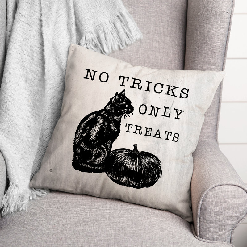  Housse et insert de coussin carré No Tricks Only Treats Cat, 16 po x 16 po