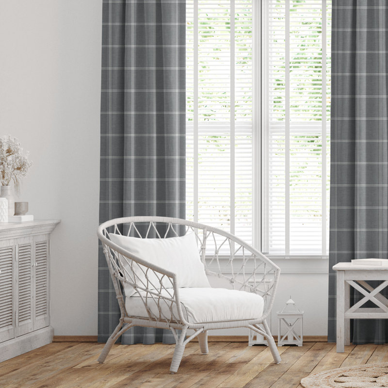 Shay Window Pane Gray Cotton Simple Top Pocket Drapery Panel Set of 2, 50" W  x 120" L