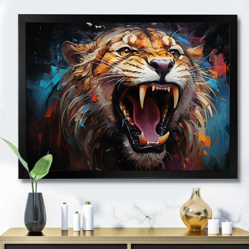 «Lions Roaring Emotion» sur toile, H 12 po x l 20 po x P 1 po, Cadre simple noir