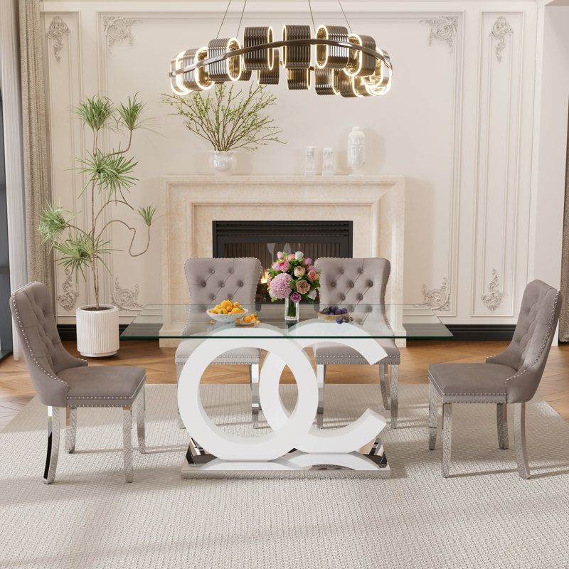 Ensemble de salle à manger rectangulaire L 63 po x l 35,43 po Hyri, Blanc / Blanc, Gris
