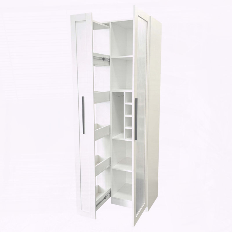 Armoire de rangement Farmhouse avec tablette coulissante à plusieurs niveaux et portes en verre