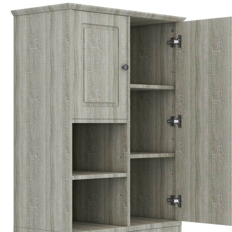 Armoire de rangement avec tablettes réglables et panier rabattable, Chêne