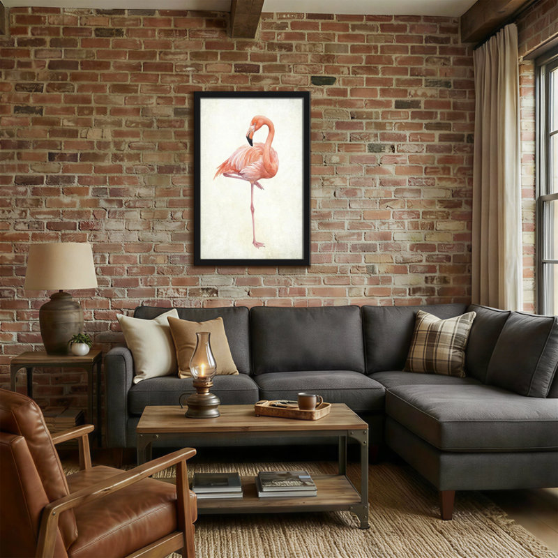 Animaux, flamant debout sur une patte, reproduction d'art, H 36 po x l 24 po