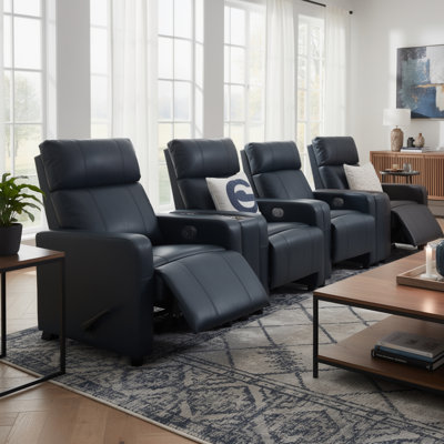 Ensemble de cinéma maison Heena, 5 fauteuils inclinables manuels, 2 consoles, similicuir noir