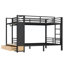Grand lit superposé en métal pour les adolescents avec tablettes de rangement, tiroirs et panneau perforé, noir-1228707825