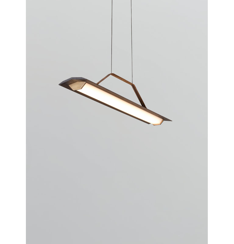 Penna Linear LED Pendant, 7.7" H x 64.5" W x 2.3" D, 2700K Warm White Bulb Temp, 277V, Brass/ Dark Walnut