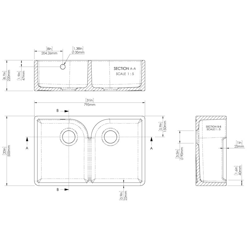 Double Bowl Farmhouse Kitchen Sink