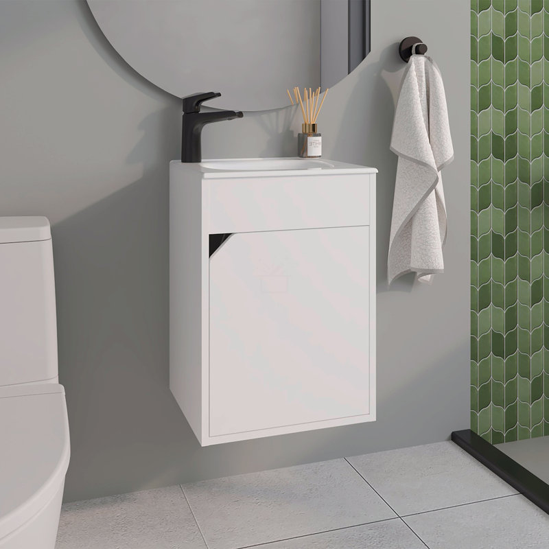 Meuble-lavabo de salle de bain avec lavabo, 1 porte, Blanc