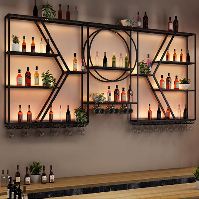 Creative wall-mounted wine rack, Black, 47.20" H x 78.70" W x 7.80" D