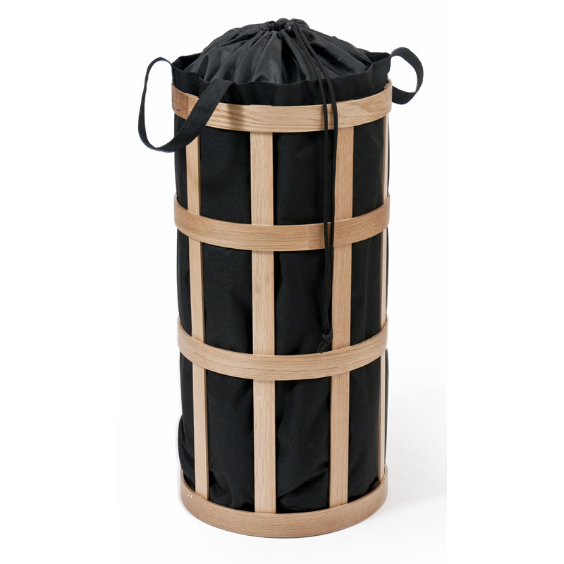 Belinda Wood Laundry Basket with Handles, Black, Oak