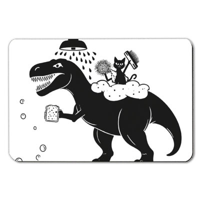 Dinosaur Cat Enjoying Bath Time Bath Mat, 16 X 24 Inch