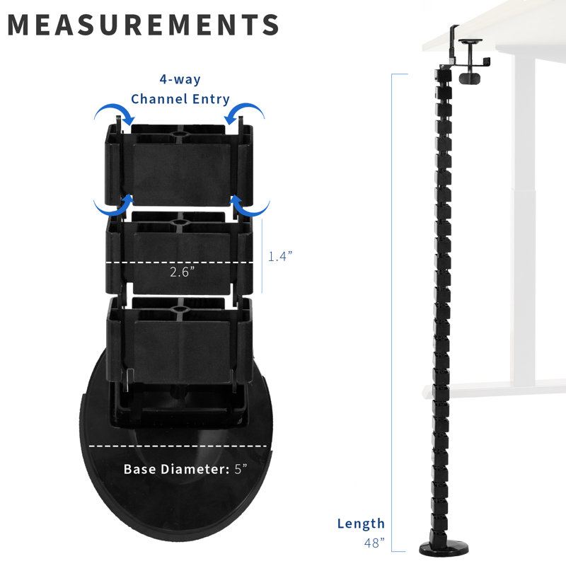 Black Clamp-On Vertebrae Cable Management Kit for Desk