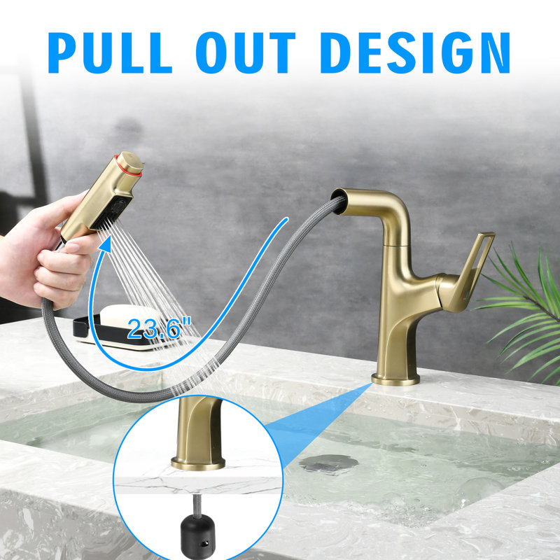 Robinet manuel monotrou en or brossé pour cuisine et salle de bain avec bec pivotant de 360 gallons par minute à 360 degrés pour l'extérieur