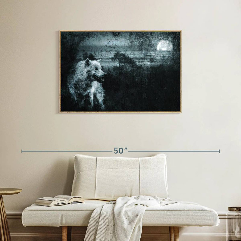 Loup solitaire blanc, Cadre flottant en bois naturel, 37 po x 25 po