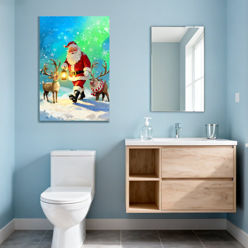 Noël père Noël avec renne dans un paysage enneigé