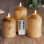 3 Pack Gold Flameless Pillar Candles with Remote: Flickering, Real Textured Wax, Battery-Operated LED Candles-1099387516