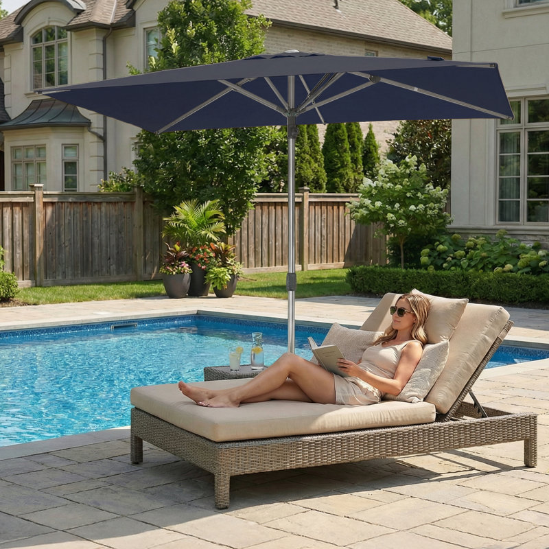 Parasol de table semi-automatique pour l'extérieur, L 72 po x P 120 po, Navy