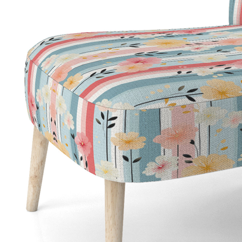 Chaise d'appoint Contemporary AA Coral Reef Multicolor Azure, Motif rétro de rayures pastel et de fleurs