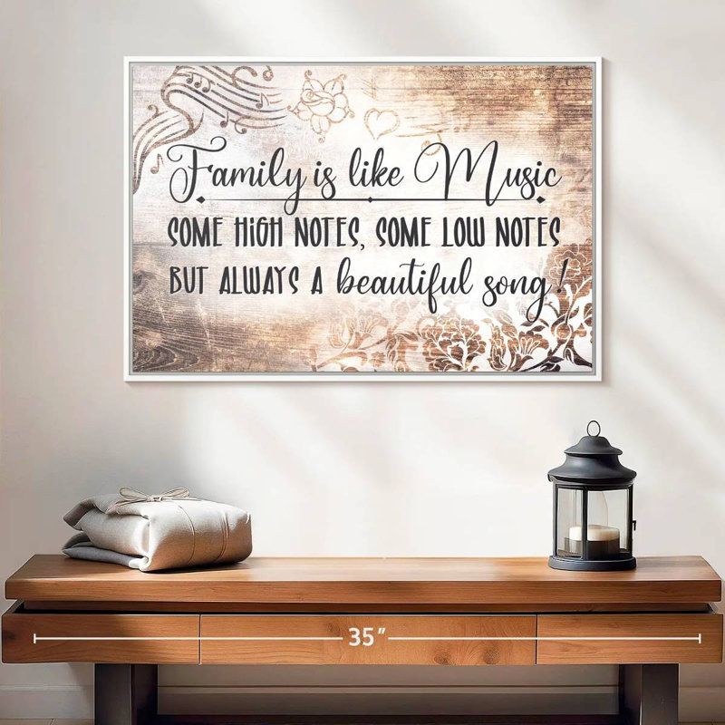 Family Is Like Music, typographie, Cadre flottant blanc, 25 po x 17 po