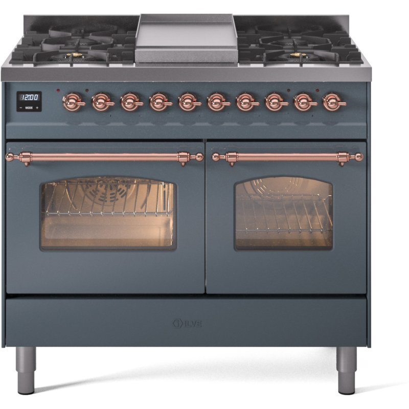 ILVE Nostalgie II 40 in Dual Fuel Range, Glossy Black/Chrome, Liquid Propane