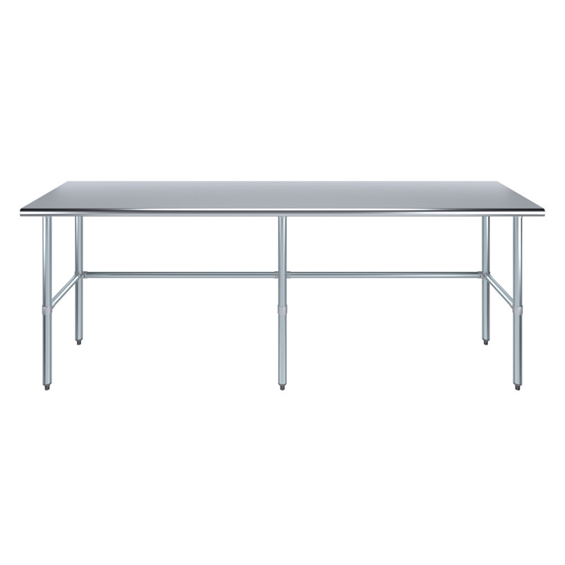 Express KitchQuip 18-Gauge Stainless Steel Open Base Work Table with Adjustable Cross Brace, NSF, 35" H x 96" L x 24" W