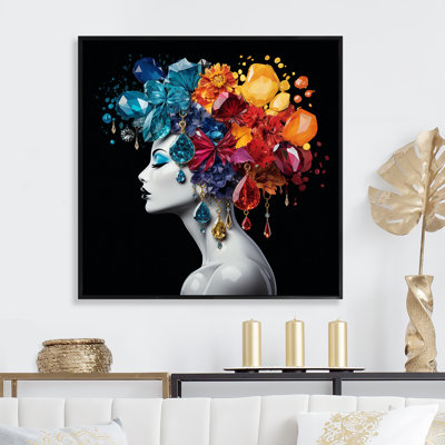 Urban Elegance Woman Crystal and flower hair IV - Fashion Woman Framed Wall Art