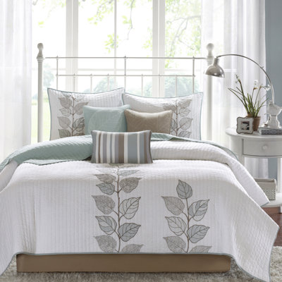 6 pièces de courtepointe réversible à motif floral 6 pièces, bleu / blanc, double / grand, microfibre, style polyvalent avec coussins brodés, style bleu et blanc, face 100%, revers brossé doux