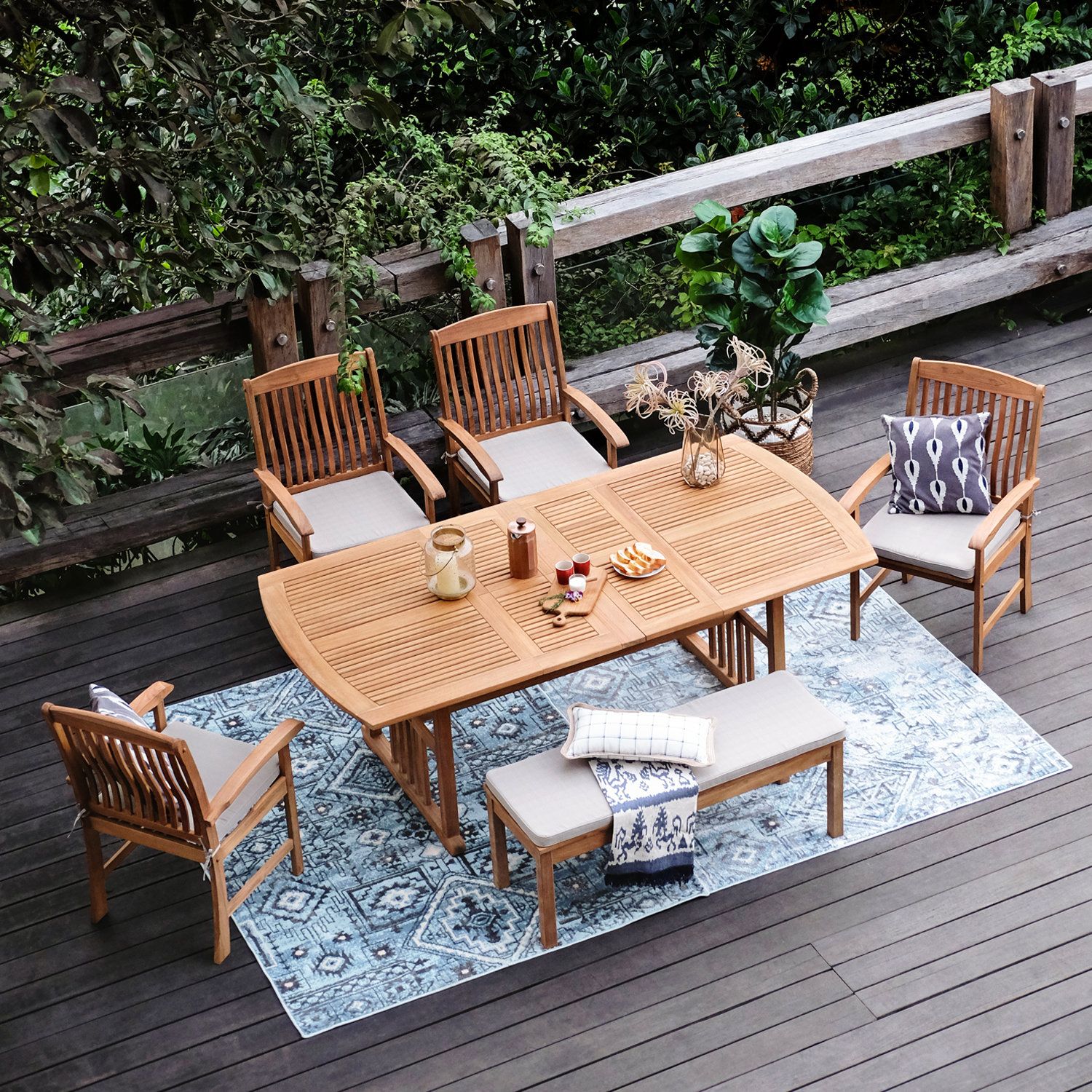 Narelle 85" Teak Patio Dining Set, Beige