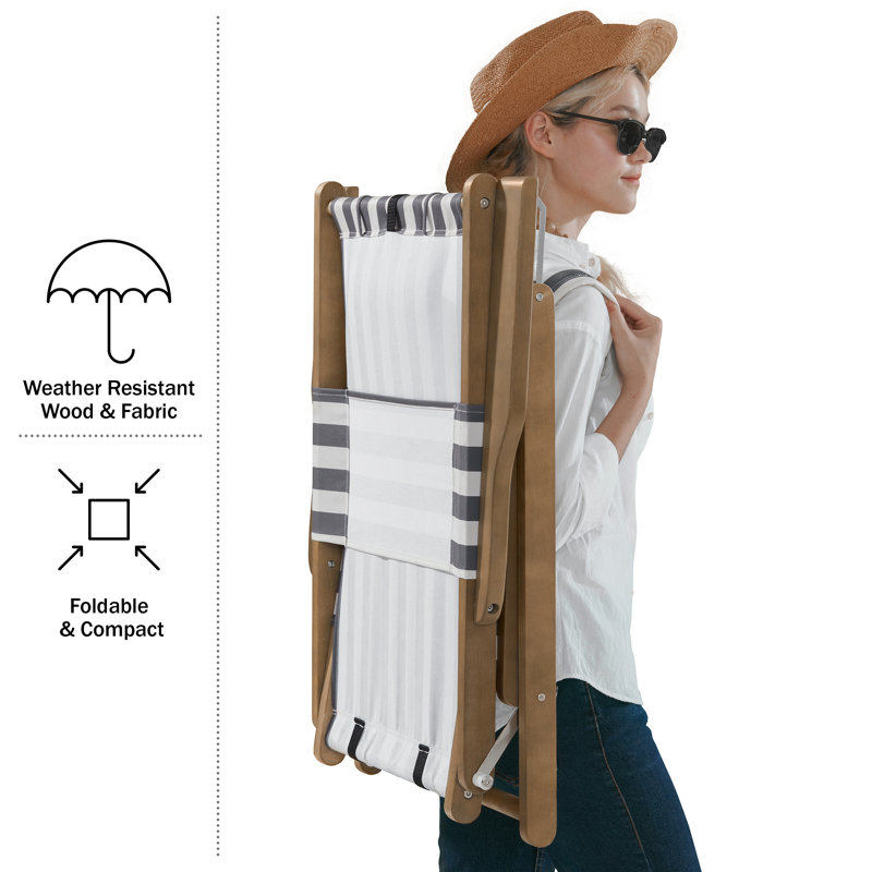 Beach Chair - Outdoor Weather-Resistant Wood Folding Chair with Backpack Straps - 4-Position Reclining Seat - Beach Essentials by Lavish Home (Gray)