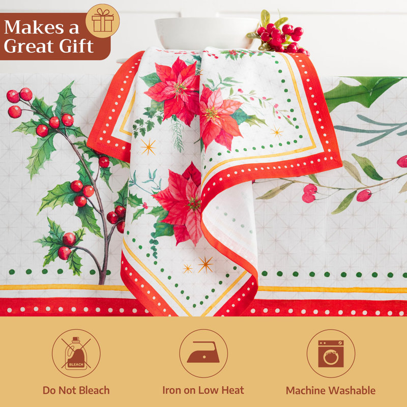 Serviettes de table Maison d'Hermine Poinsettia Noël 100 % coton - 51 x 51 cm